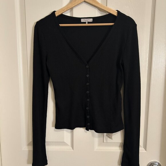 Rag & Bone The Knit Rib Cardigan Black Button Down Long Sleeve SZS Lightweight - Picture 4 of 10